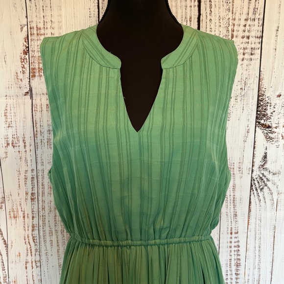 Boho Contemporary Chic Green V Neck Sleeveless Midi Dress by JODIFL - Picture 2 of 10